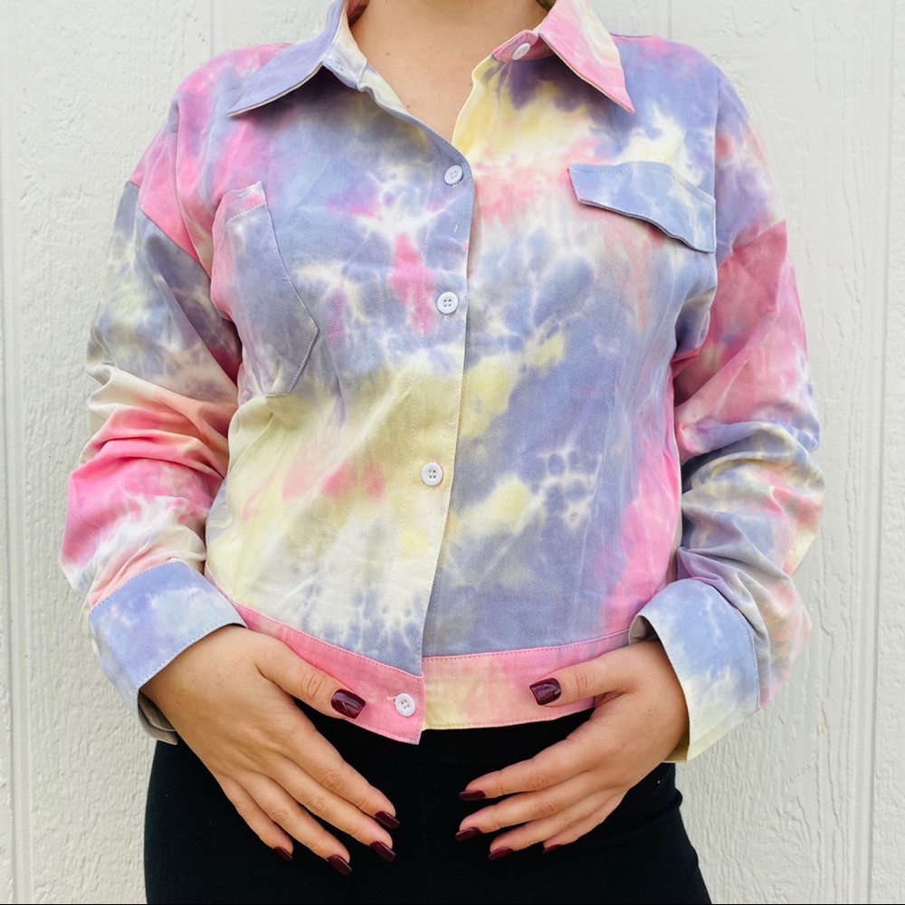 Tie Dye Crop Button Up Shirt